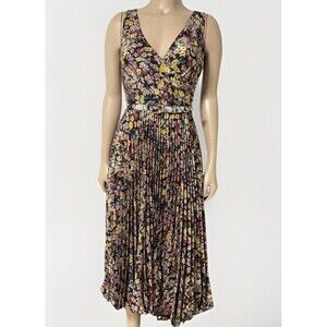 NWT Ralph Lauren Black Label Pleated Metallic Floral Dress Size 2 Jacquard